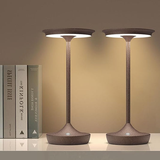 2 Pack Cordless Rechargeable Table Lamps, Portable 6000mAh Battery Desk Lamp Waterproof 3 Color Stepless Dimming LED Table Light with Memory Function for Outdoor/Dinning/Patio/Restaurant (Rust 2Pack)