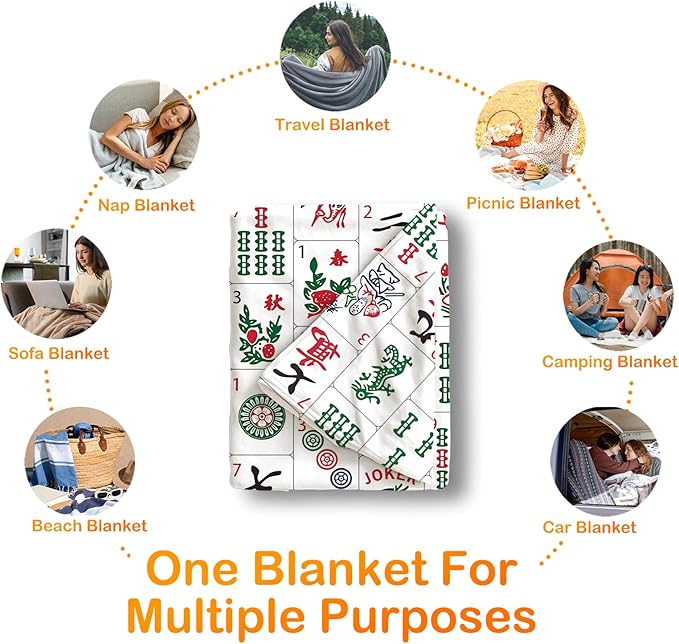 Mahjong Gifts Throw Blanket,Gifts for Women Gilrs Mah Jong Players Lovers,Mahjong Blanket for Office Couch Bed Girls Dorm Bedroom Living Room,50x60 Inches