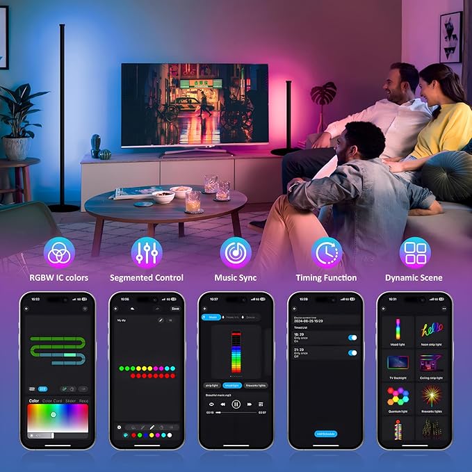 Corner Floor Lamp, RGBWW IC Corner Lamp with APP and Remote Control, LED Floor Light with 16 Million DIY Colors, Color Changing Ambient Light for Living Room, Bedroom, Gaming Room