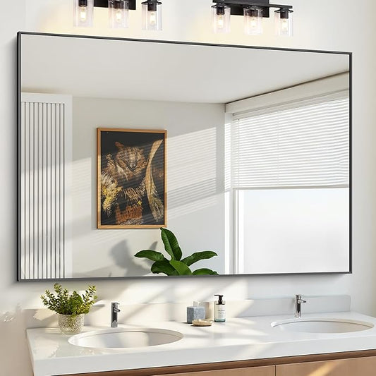 KOCUUY 60x40 Inch Large Black Wall Mounted Mirror,Aluminum Framed Decorative Rectangular Bathroom Mirror for Wall Over Sink,Vanity Mirror for Bedroom Living Room Bathroom,Functional Oversized Mirror