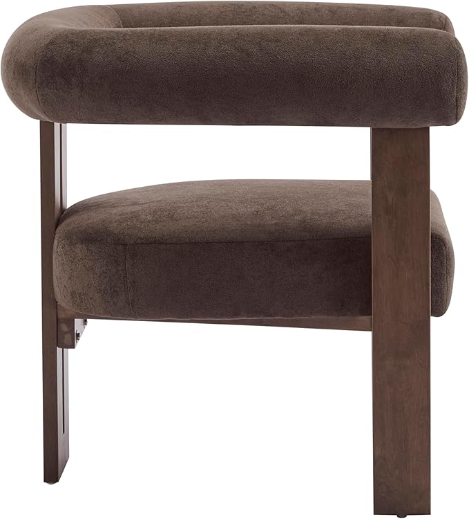 Christopher Knight Home Rones Modern Velvet Upholstered Accent Chair, Wooden Living Room Club Chair with Curved Backrest, Minimalist Bedroom Comfy Reading Chair, Thick Padded Seat, Dark Brown+Walnut