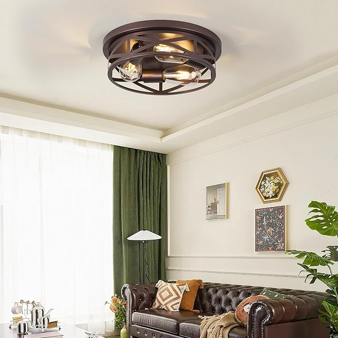 13 inch Flush Mount Ceiling Light Fixtures,3-Light Modern Hallway Light Fixtures Ceiling, Brown Lights Fixture Ceiling Mount for Farmhouse,Kitchen, Bedroom 2 Pack