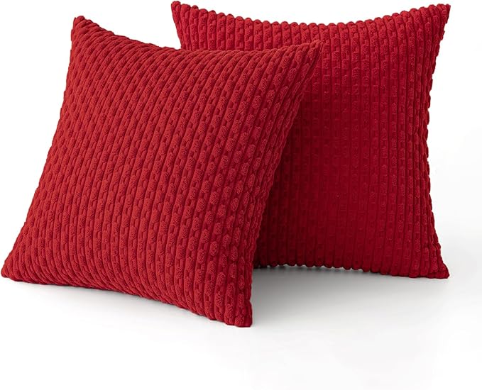 MIULEE Christmas Red Throw Pillow Covers Soft Corduroy Decorative Set of 2 Boho Striped Pillow Covers Pillowcases Farmhouse Home Decor for Couch Bed Sofa Living Room 16x16 Inch