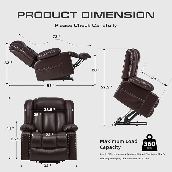 Small Power Lift Chairs Recliners for Petite Elderly, 3 Position Lift Recliner Chair for Small Space, Heating and Massage, USB-A USB-C, Cup Holder, Side Pocket Dark Brown