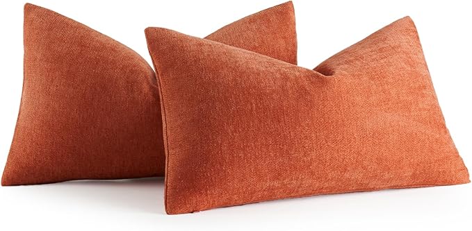 MIULEE Pack of 2 Burnt Orange Decorative Fall Pillow Covers 12x20 Inch Soft Chenille Couch Throw Pillows Farmhouse Cushion Covers for Home Decor Sofa Bedroom Living Room