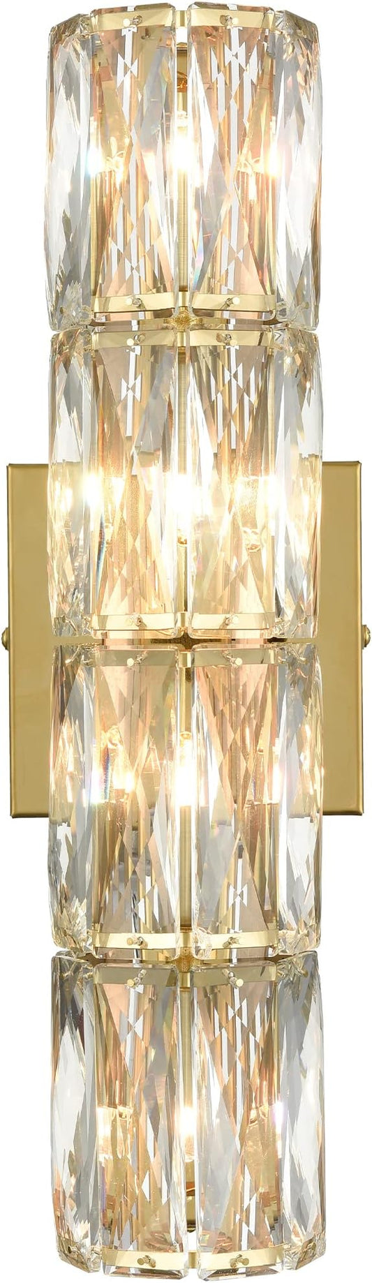 SAMTEEN Gold Wall Sconce Modern Crystal Sconces Wall Lighting 4-Light Bathroom Wall Mount Light Crystal Vanity Light Fixture for Bedroom Hallway Living Room