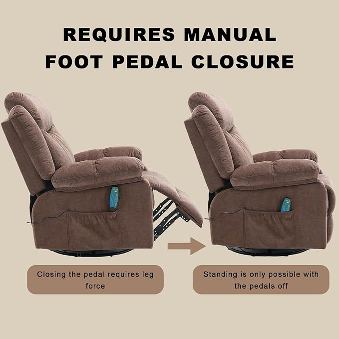 Overstuffed Rocker Recliner Chair with Massage and Heat, Oversized Reclining Swivel Single Sofa, Fabric Rocking Manual Home Theater Recliners Lounge Chairs for Adults Living Room