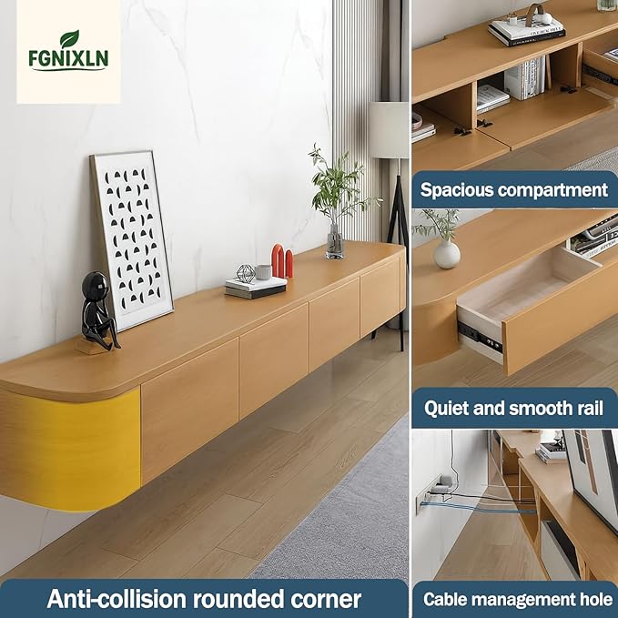 Floating TV Stand,47-118 Inch Wall Mounted TV Shelf,Modern Entertainment Center Media Console with Storage for Bedroom,Living Room (Wood, 78.7")