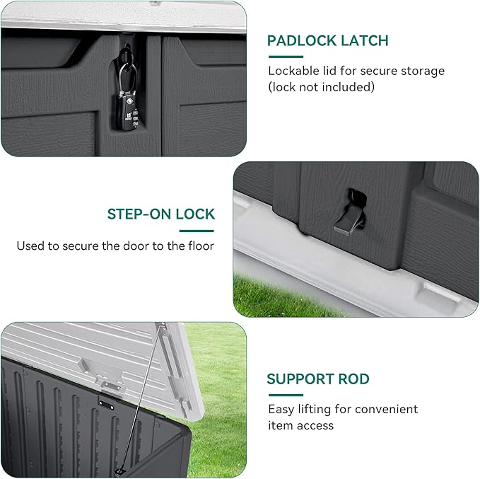YITAHOME Outdoor Horizontal Storage Sheds w/o Shelf, Weatherproof Resin Tool Shed, Multi-Opening Door for Storage of Bike, Trash Cans, Garden Tools, 35 cu ft, Waterproof, Lockable, Dark Gray