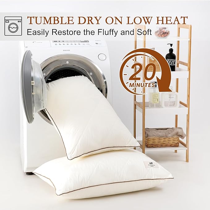 YOUR MOON Organic Wool Pillow Queen Size Set of 2, Soft Support Bed Pillows for Sleeping, Luxury Down Alternative Pillow for Side & Back Sleepers, 100% Cotton Cover, Natural Wool Filling (Beige)