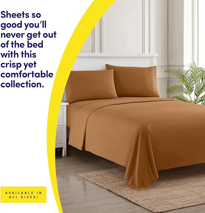 1500 Supreme Collection Full Sheet Sets Mocha Brown - Luxury Hotel Bed Sheets and Pillowcase Set for Full Mattress - Extra Soft, Elastic Corner Straps, Deep Pocket Sheets, Full Mocha Brown