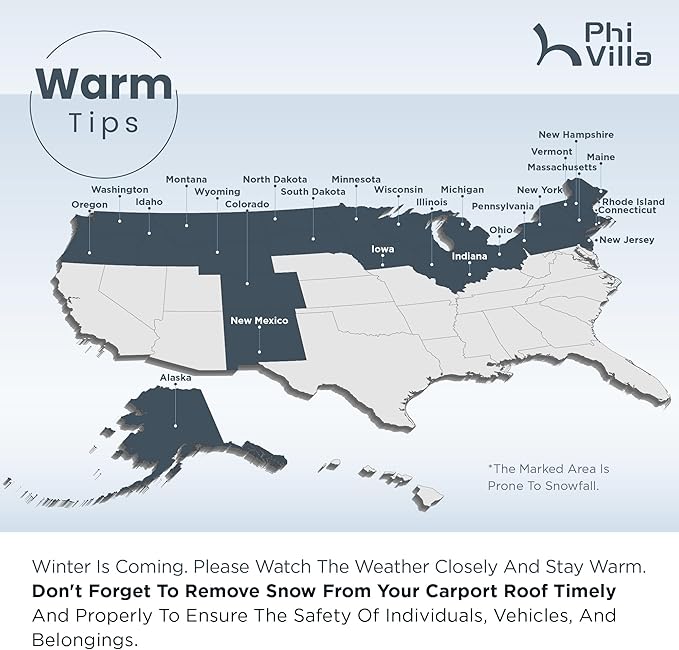 PHI VILLA 10 x 20 ft Carport Metal Carports with Galvanized Steel Roof, Sturdy Heavy Duty Metal Carport for Cars, Boats, and Tractors