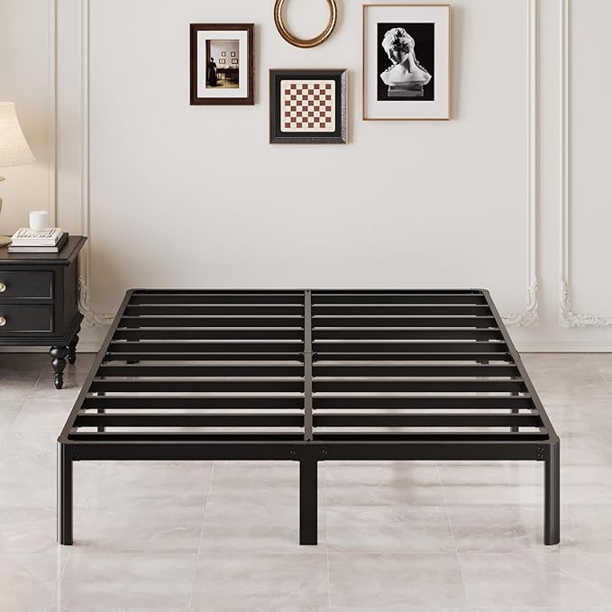 12 Inch Queen Bed Frame with Rounded Corner Legs, 2000 LBS Heavy Duty Metal Queen Platform Bed Frame with Steel Slats Support, No Box Spring Needed, Noise Free, Easy Assembly