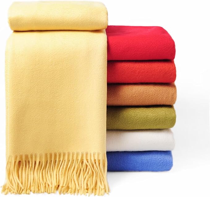 CUDDLE DREAMS Premium Cashmere Throw Blanket with Fringe, Luxuriously Soft (Yellow)