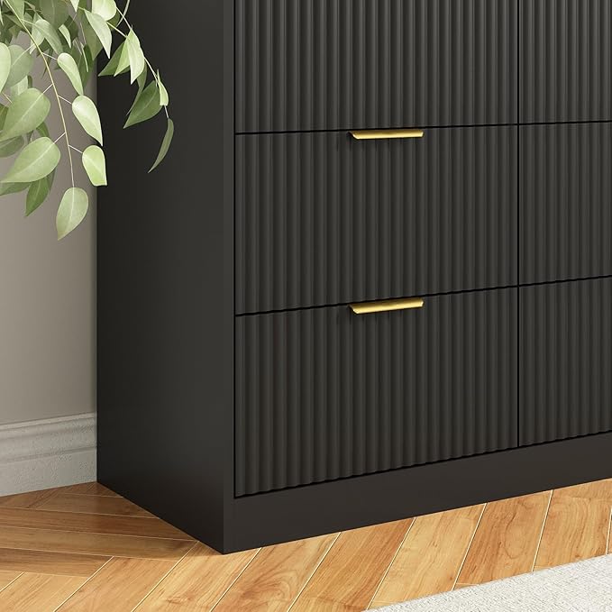 9 Drawer Dresser for Bedroom with Deep Drawers, 63" Wide Wood Dresser, Large Floor Chest of Drawers, Modern Long TV Stand, Storage Cabinet Side Table, Black
