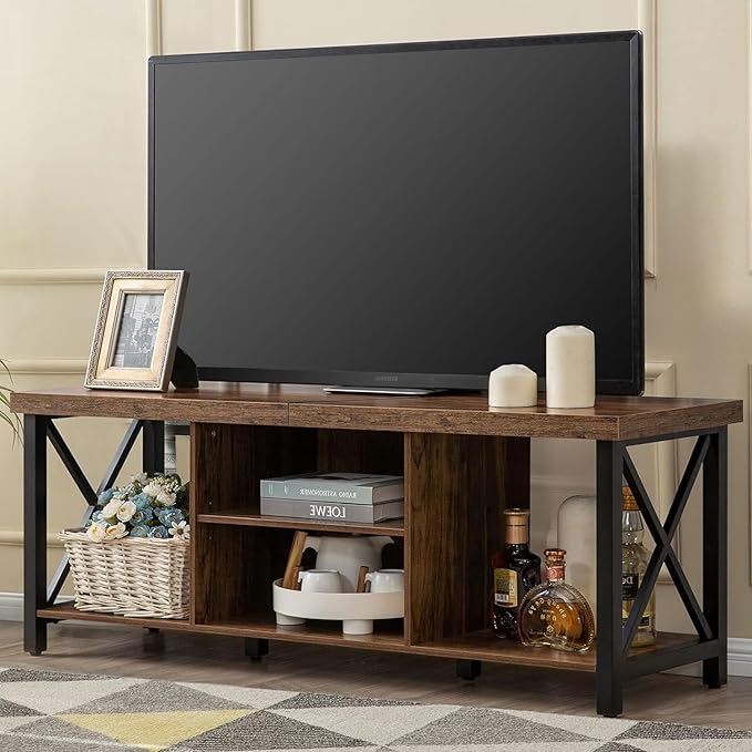 GAZHOME TV Stand for TV up to 65 Inches, TV Cabinet with Open Storage, TV Console Unit with Shelving for Living Room, Entertainment Room, Rustic Brown