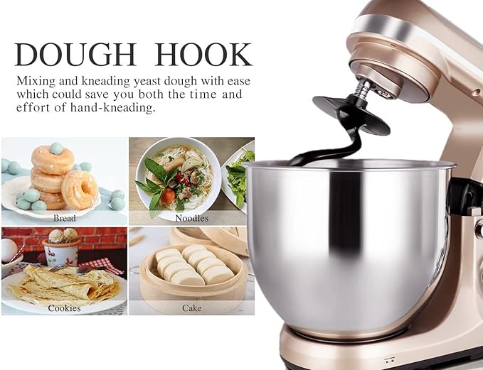 Professional Stand Mixer, 6-Qt with Timer, MK37 500W 6-Speed Tilt-Head Food Electric Mixer Kitchen Machine,Plastic (Champagne)