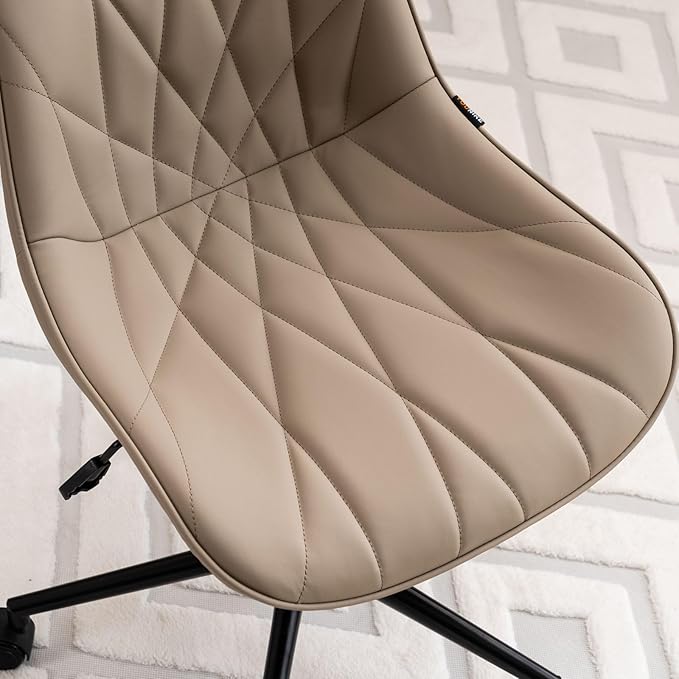 Rowill Modern Office Chair - Ergonomic Swivel Leather Desk Chair with Curved Backrest, Height Adjustable Rolling with Wheels, Perfect for Study Room & Office, Khaki