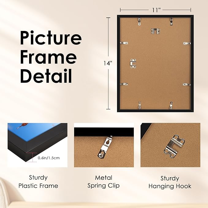 FIXSMITH 11x14 Picture Frame, Black Photo Frame with HD Plexiglass, Display Pictures 8x10 with Mat or 11x14 Without Mat, Picture Frames Collage for Wall Display, 2 Pack