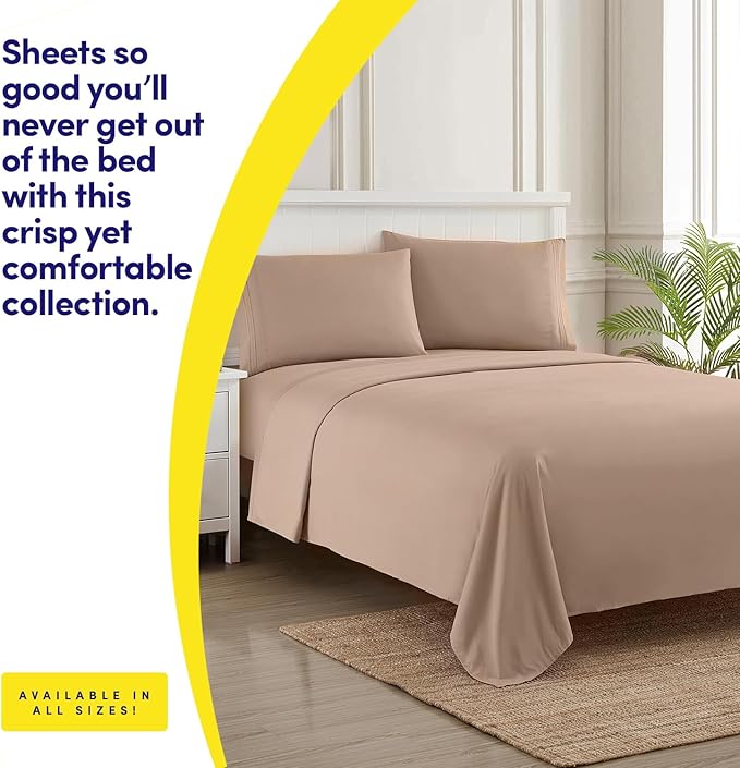 1500 Supreme Collection Full Sheet Sets Taupe - Luxury Hotel Bed Sheets and Pillowcase Set for Full Mattress - Extra Soft, Elastic Corner Straps, Deep Pocket Sheets, Full Taupe