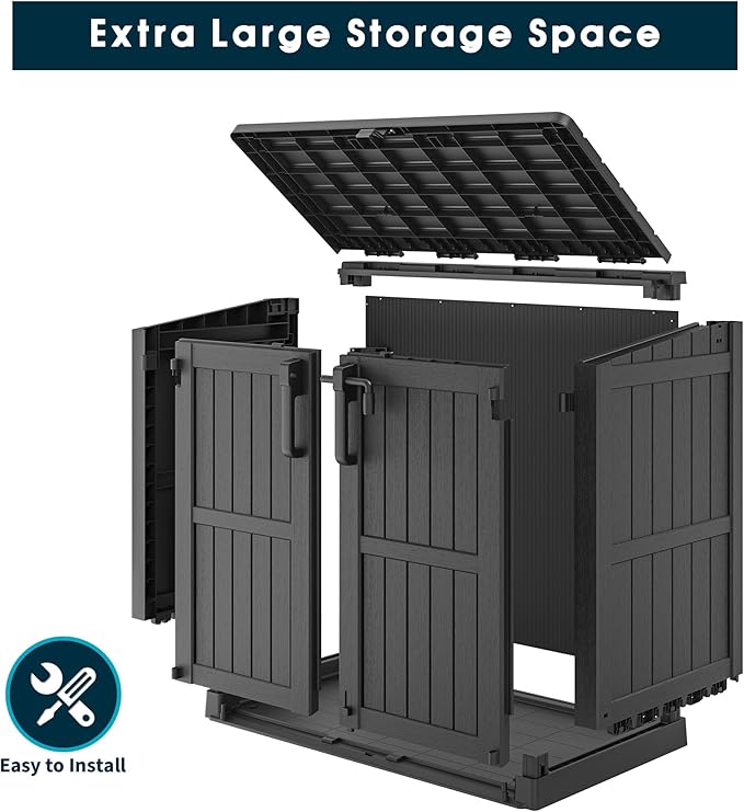 Outdoor Storage Cabinet 36 Cu Ft with Lockable Doors, Portable Horizontal Resin Storage Shed -Easy to Assemble, Waterproof Outdoor Storage Box for Backyards,Patios Black