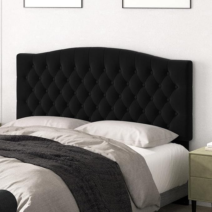 Queen Headboard Only, Upholstered Headboard for Adjustable Bed Linen Tufted Queen/Full Size Wall Mounted Head Board with Solid Wood Legs Head Board, Black