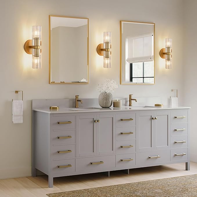 Modern Crystal Wall Sconces 2 Light,K9 Crystal Brass Sconces Wall Lighting,Crystal Modern Wall Sconces Indoor Wall Sconce Bedroom Wall Sconce for Bathroom,Stairway,Entryway,Hallway, Living