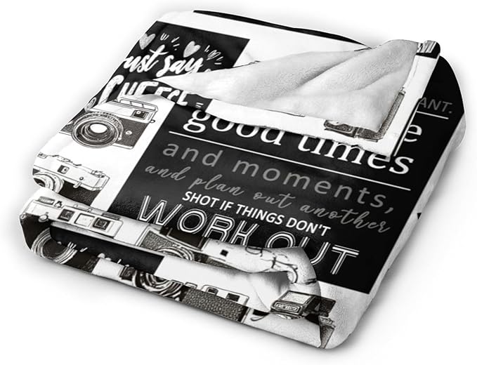 Yibuda Retro Camera Blanket Photography Flannel Plush Throw Blanket Cozy Black White Decor Fleece Stuff Blanket Gifts for Lover Girls Boys Kids Adults Women Bed Travel 40"x50"