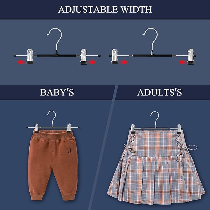 Pants Hangers with Clips 60 Pack Adjustable Skirt Hangers for Women Non-Slip Trousers Hanger for Jeans Clothes Hangers for Pants Heavy Duty Space Saving Shorts Hangers,Black,12Inch