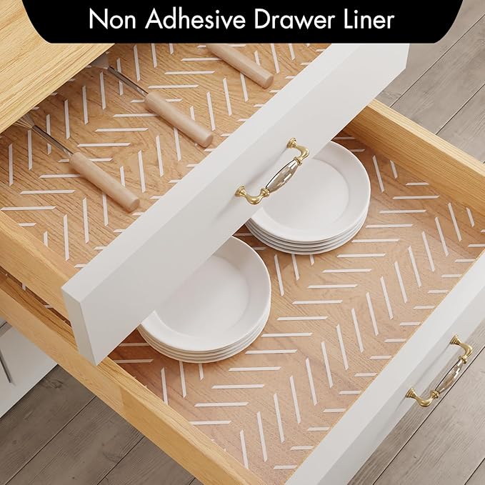 Cooyes Shelf and Drawer Liner for Kitchen Cabinets – Non-Adhesive, Waterproof, Non-Slip Cabinet Liners for Scratch Protection, Desk, Refrigerator, Shelves, Drawers with Modern Pattern