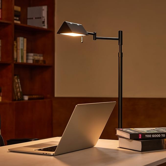 VONLUCE Dimmable LED Floor Lamp, 56" Floor Lamp for Living Room with Adjustable Height Swing Arms 3 Color Temperatures, Industrial Standing Pole Lamp for Bedroom Reading, Black