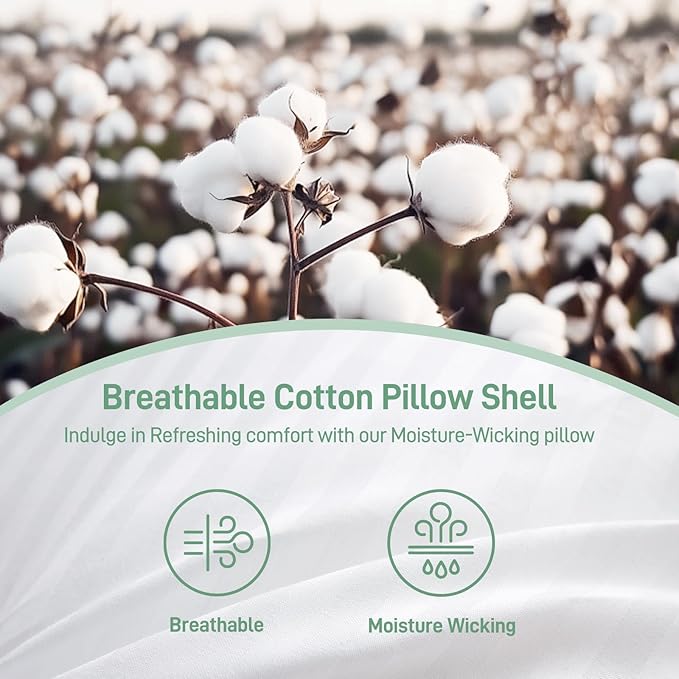 Hypoallergenic Soft Standard/Queen Size Set of 2 Pillows, Down Alternative Filling with Cotton Shell Hotel Quality Pillows, Breathable, Ideal for Side, Back and Stomach Sleeper, Oeko-TEX Certified