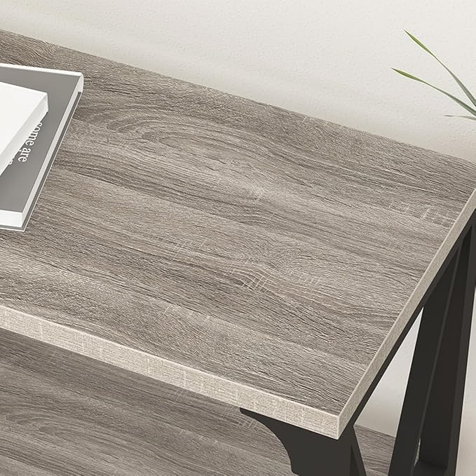 IBF Long Entryway Console Table, Industrial Metal Wood Entry Table with Storage Shelves, Modern Rustic 3 Tier Sofa Table for Entry Way Hallway Behind Couch Living Room Bedroom, Light Grey Oak, 63 Inch