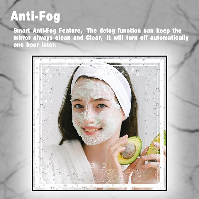 36" x 36" LED Bathroom Mirror with Lights Framed LED Mirror for Bathroom Backlit and Front Lighted Bathroom Mirror Black Square Aluminum Frame Anti-Fog Dimmable Shatter-Proof Memory