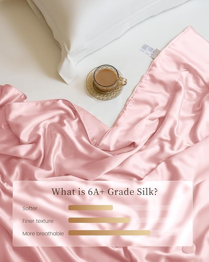 THXSILK Silk Blanket, 100% Mulberry Silk Cooling Throw, Soft and Lightweight Blanket for Bedroom, Sofa, Travel, All-Season (Charming Pink, King)