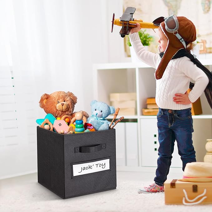 artsdi 11 Inch Storage Cube,Storage bin,cube storage (Set of 10) Foldable Fabric Cube Storage Bins with 10 Labels Window Cards & a Pen,Baskets Containers for Shelves,Closet Organizers Box,Black
