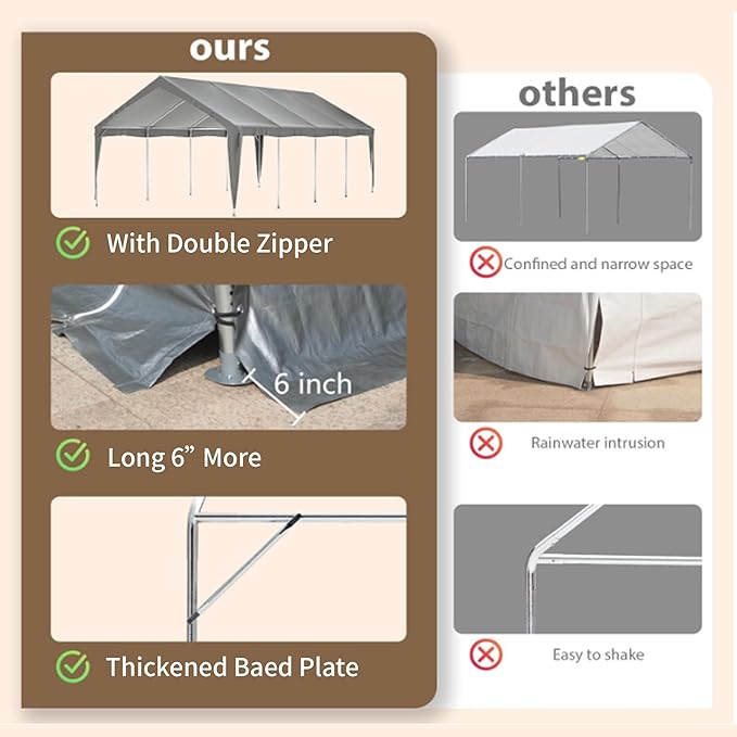 Carport 25x13ft Heavy Duty Canopy Storage Shed,Extra Large Portable Outdoor Garage with 4 Roll-up Doors & 4 Windows and All-Season Tarp Cover UV Resistant Waterproof for Car,Truck,Boat