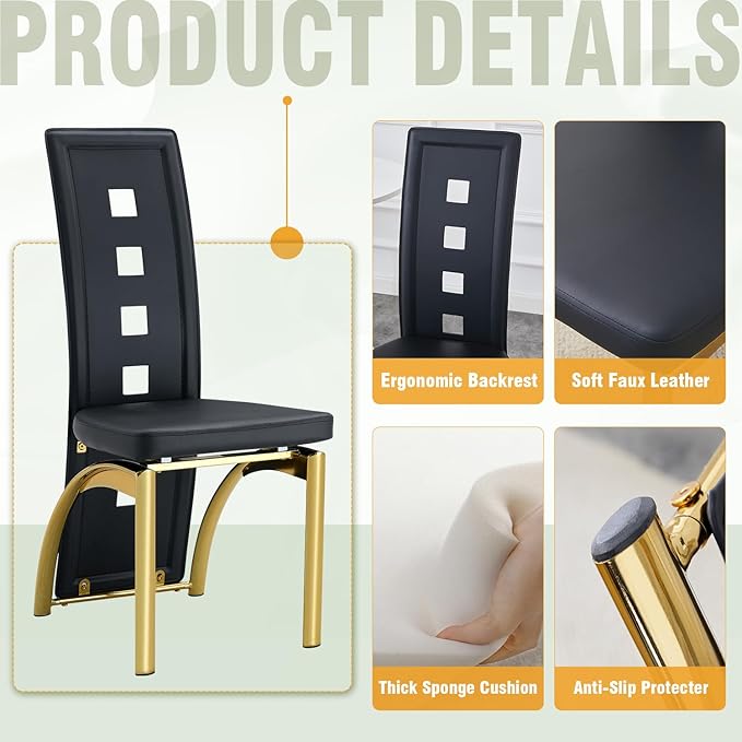 71'' Dining Table Set for 8,Rectangular Dining Room Table Set for 8,Marble Dining Table with 8 PU Leather Dining Chairs,Gold Dining Room Table with Glossy V-Shaped Base Ideal for Kitchen