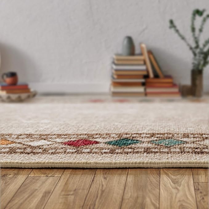 Antep Rugs Alfombras Modern Bordered 2x4 Non-Skid (Non-Slip) Low Profile Pile Rubber Backing Kitchen Area Rugs (Beige, 2'3" x 4')