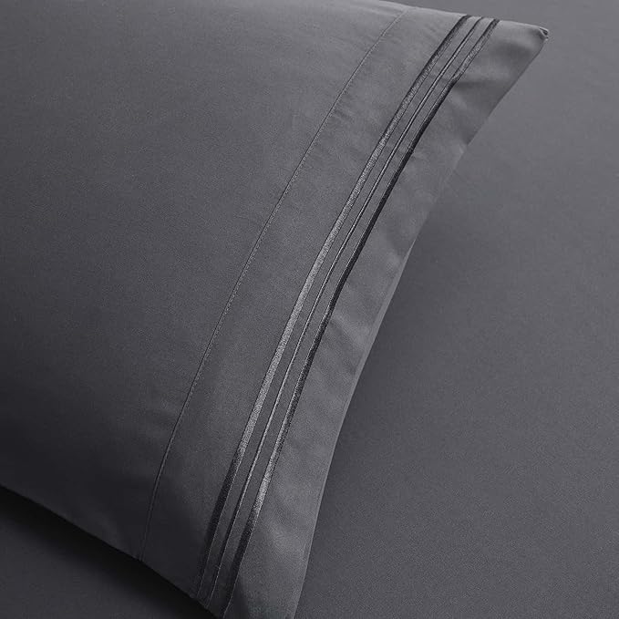 Clara Clark Bed Sheets, Premier 1800 Series 4 Piece Bed Sheet Set, Deep Pocket, Wrinkle, Fade, Stain Resistant, Luxury Soft Bedding Sheets & Pillowcases, Twin, Charcoal Gray
