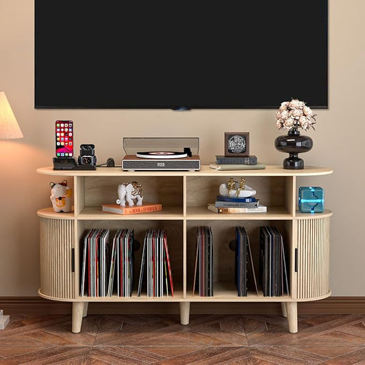 TV Stand for 55/65 Inch TV，Television Stand with Charging Station & USB Ports,Entertainment Center Large Long for Living Room (Oak)
