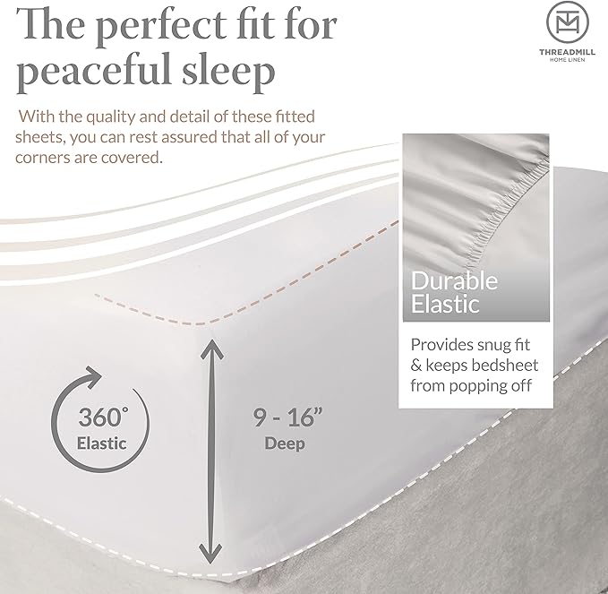 Threadmill - Twin Sheets Sets Soft 100% Cotton Cooling Sheets Deep Pocket Snug Fit Elastic, 500 Thread Count, 3-Pc, Hotel Quality Bed Sheets, Beats Egyptian Cotton Claim (Pure White)