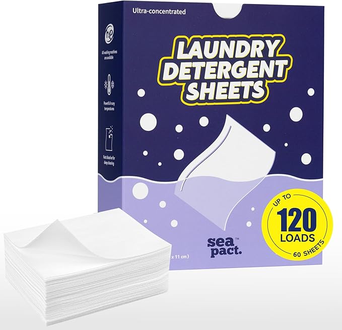 Laundry Detergent Sheets Up to 120 Loads, Biodegradable, Hypoallergenic, Lavender Scent, Plastic Free, Washer Soap Sheets, Zero Waste, Quick Dissolve, 60 sheets, Easy to storm house, dorm, Travel