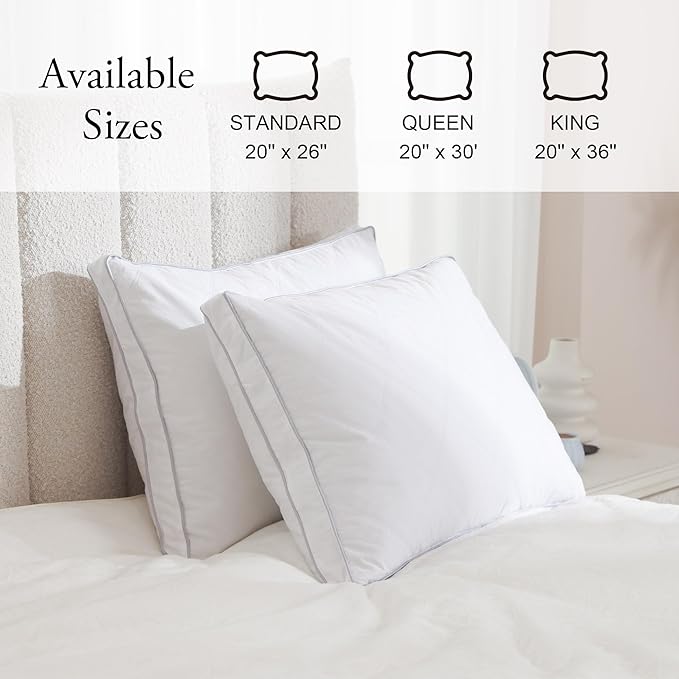 Deodar Goose Feather Down Pillows Queen Bed Pillow 2 Pack - Made in USA -Hotel Collection Gusseted White Pillow Fluffy Pillow for Back Side Stomach Sleeper 20" x 30"
