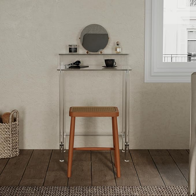 Eglaf Acrylic Small Vanity Desk - 23.6'' L x 15.8'' W x 33.9'' H - Modern Makeup Vanity Table with Desktop Stand - Acrylic Makeup Table Dressing Table for Small Spaces, Bedroom, Cloakroom (Clear)