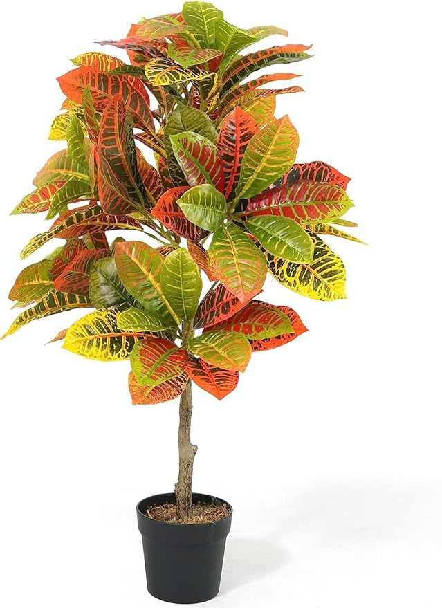 CAPHAUS 36 Inch Artificial Croton Tree Potted Plant - UV Resistant Faux Topiary Plant, Low Maintenance Realistic Indoor Outdoor Decor for Home, Office, Front Porch, Patio