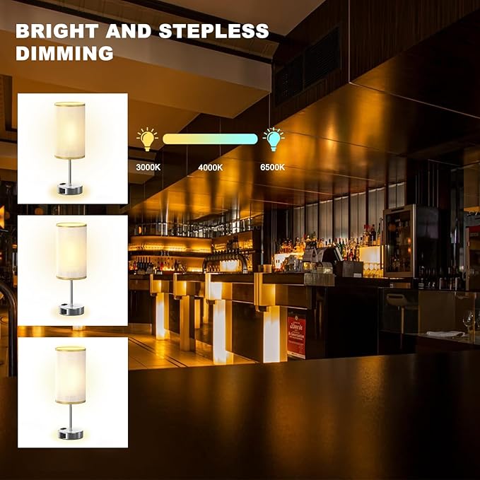 Table Lamp for Bedroom with Touch Control,Bedside Lamp with USB C+A Charging Ports& AC Outlets, Adjustable 3color LED Light for Home Decor/Nightstand/Bedroom/Office,Included Bulb and Fabric Lamp Shade