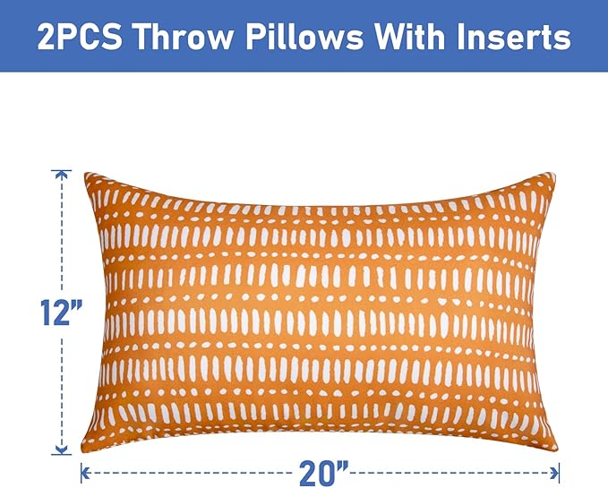 Pack of 2 12x20 Outdoor Pillows, Waterproof Throw Pillows with Inserts, Decorative Lumbar Pillows for Patio, Garden, Couch, Furniture, Sofa, Bed, Living Room(Pebble Orange)