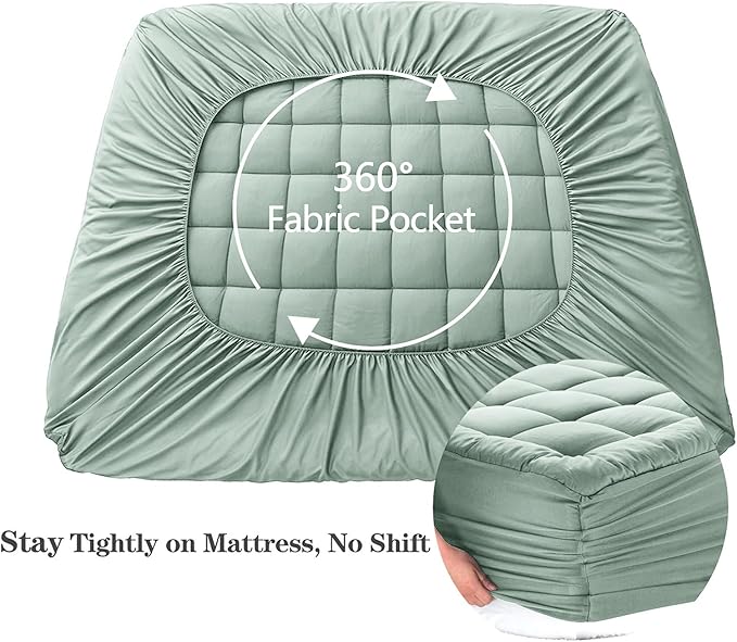 EASELAND Full Size Mattress Pad Pillow Top Mattress Cover Quilted Fitted Mattress Protector 8-21" Deep Pocket Cooling Mattress Topper (54x75 Inches, Pale Aqua)