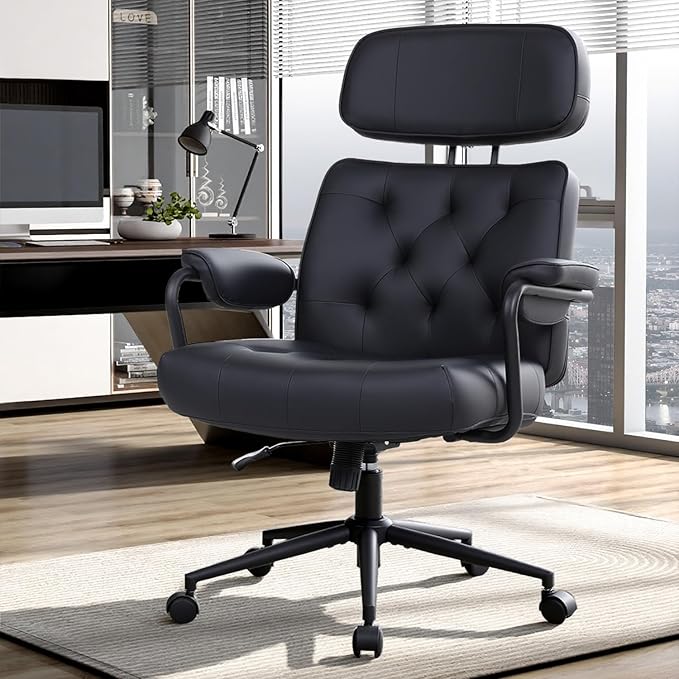 Office Chair Big and Tall 500lbs, Desk Chair Comfy, Oversized Computer Gaming Chair Extra Wide, Executive PU Leather Heavy Duty, High Back Swivel Rocking Chairs with Wheels for Home,Black